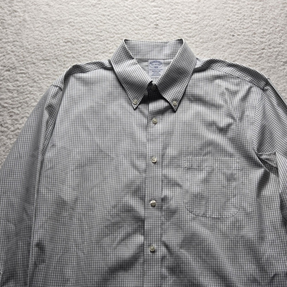 Brooks Brothers Dress Shirt Mens 16 32/33 White Check Regular Fit Non Iron LS